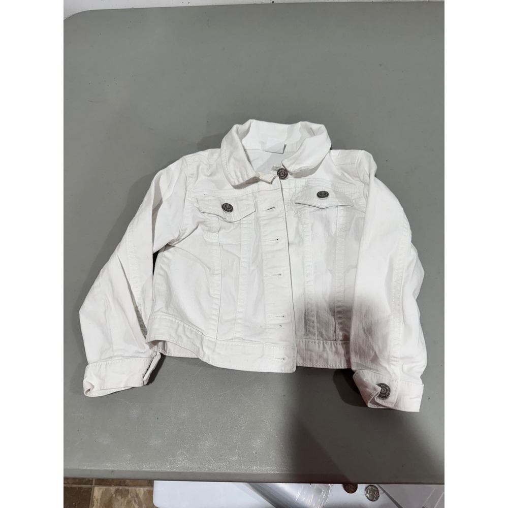 Crazy 8 Toddler Girls White Denim Trucker Jacket Size 3T Button Front‎ Cotton